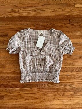 Sezane Mauve and Cream Gingham Top